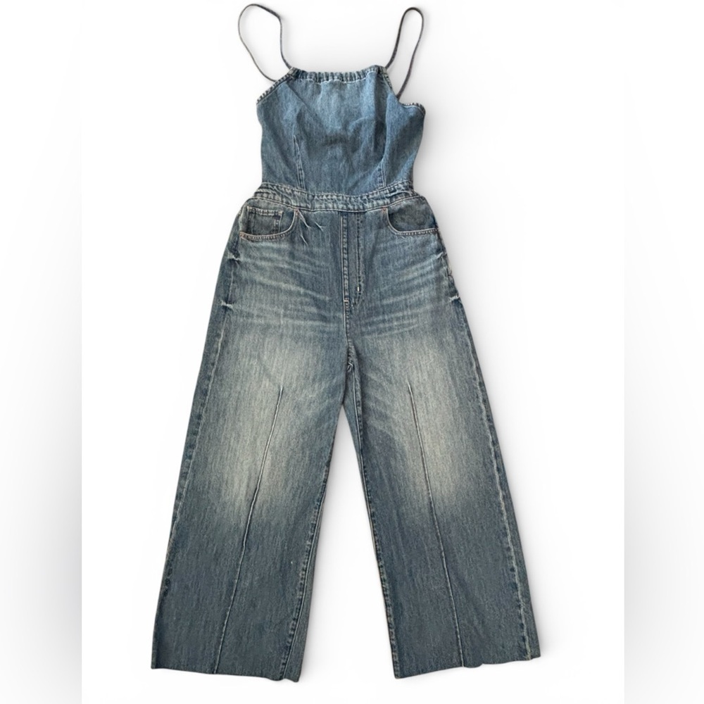 Denim Halter Jumpsuit - Picture 1 of 9